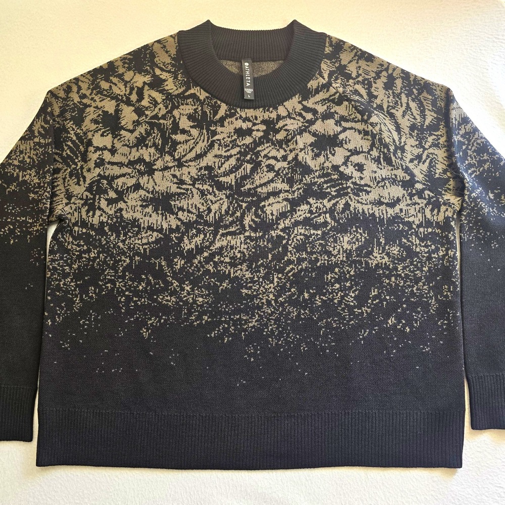 Athleta Jacquard Textured Crew Sweater L Large NWOT Merino Wool Frosted Floral..